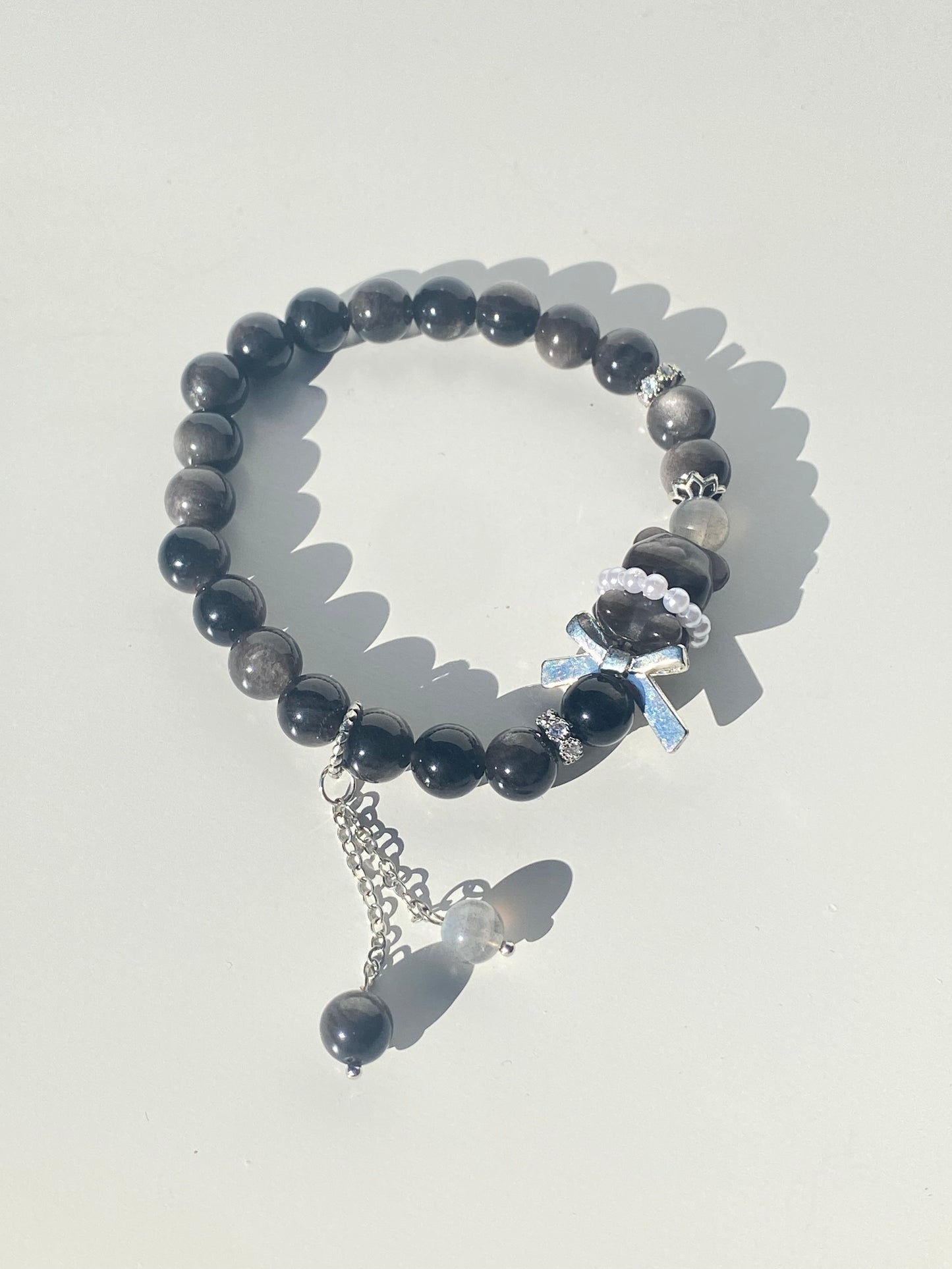 Silver Obsidian Bear Bracelet