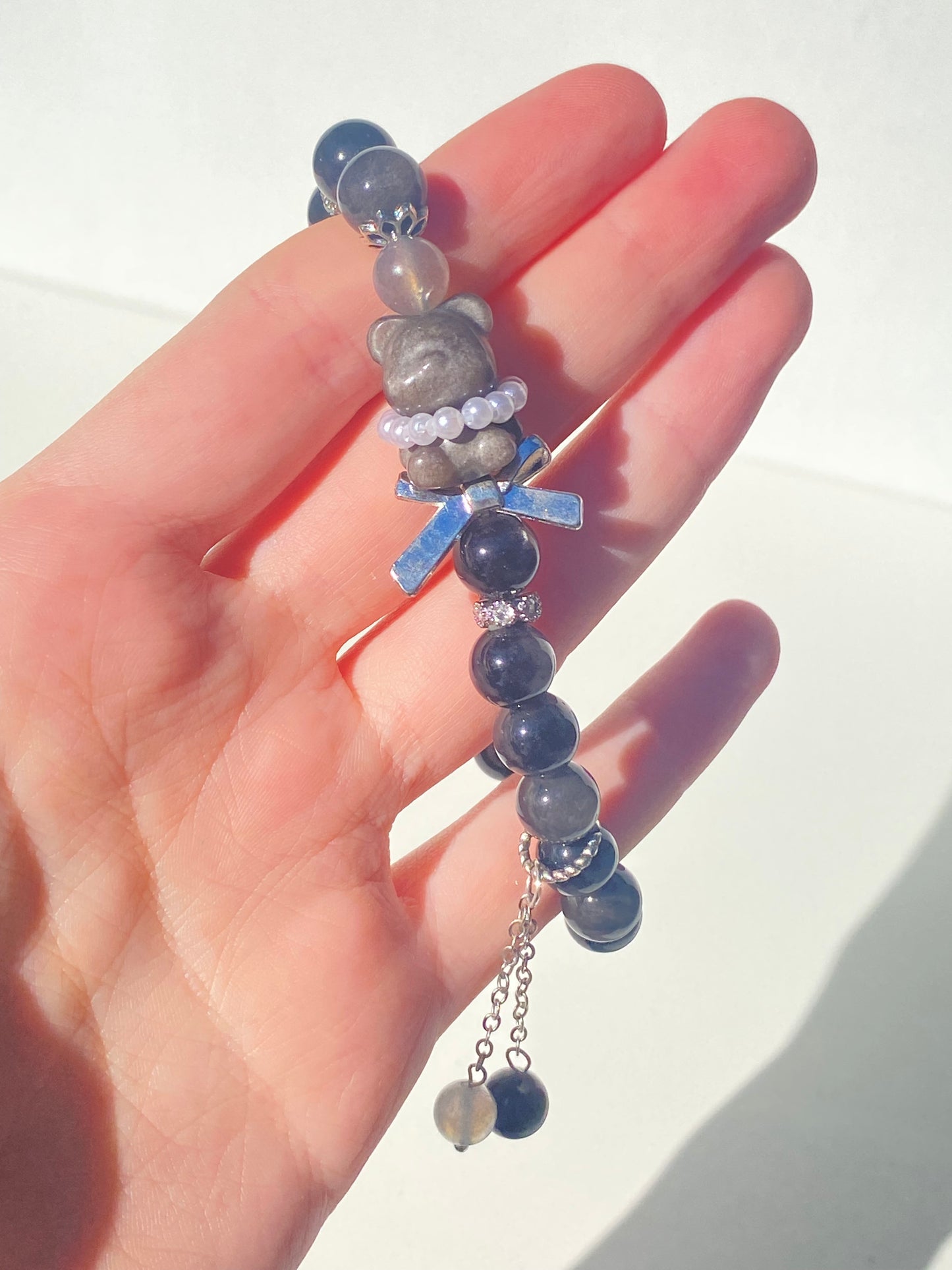 Silver Obsidian Bear Bracelet