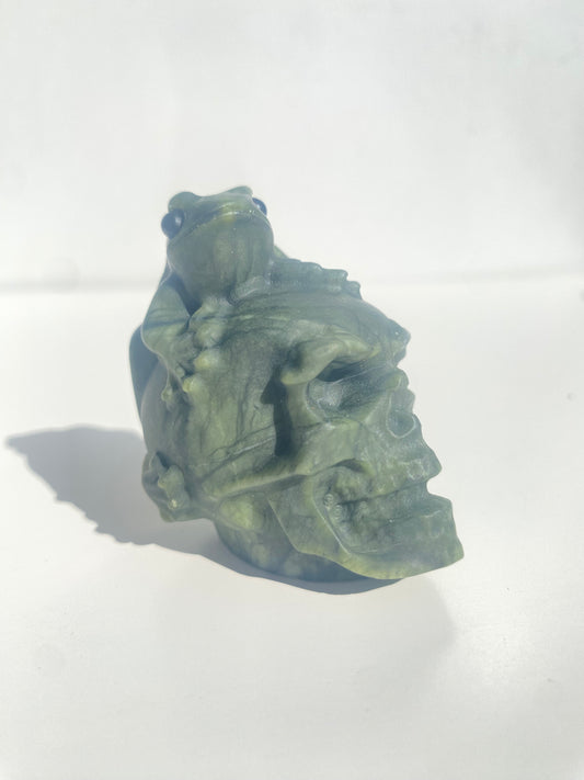 Nephrite Jade Skull with Frog Friend