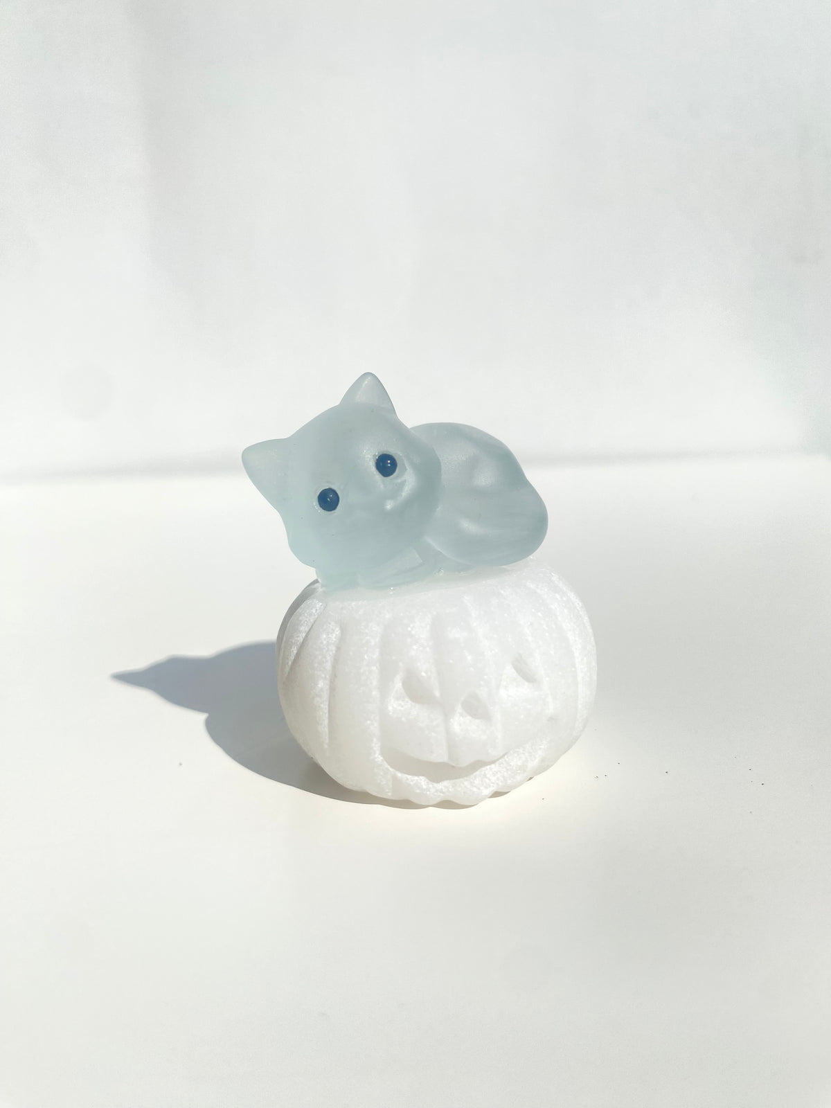 Selenite Cat On Calcite Pumpkin